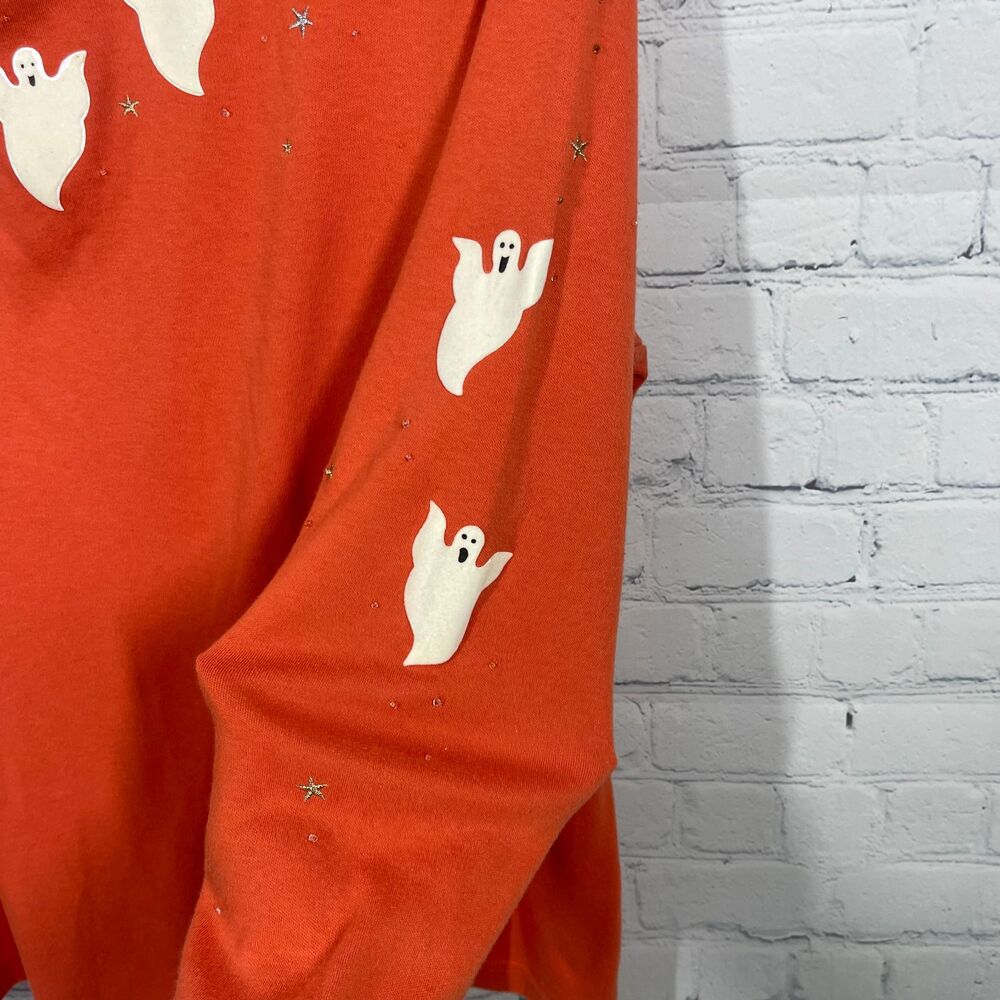 VTG Y2K Tunic Women Plus 2X Halloween Graphic Print Ghost Embroidered Bead Top - Picture 6 of 10